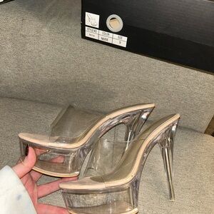 Fashion Nova Nude Clear Platform Heels